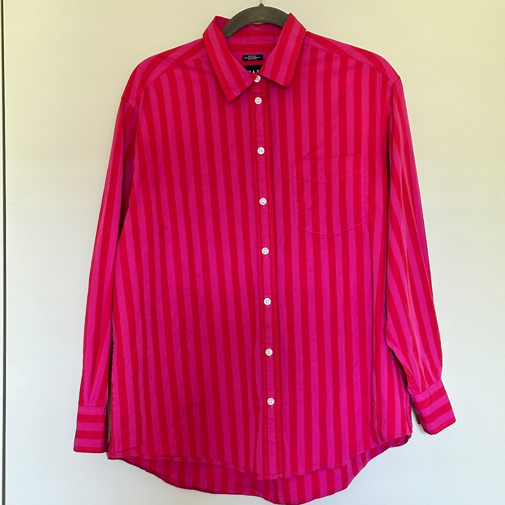 Oversized Buttondown Shirt | Gap | Small | Red + Pink